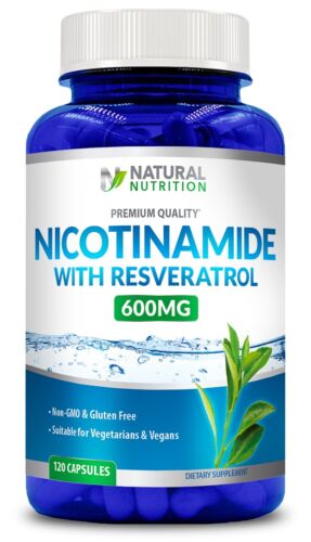 Nicotinamide with Resveratrol  600mg Vitamin B-3  – 120 Veggie Caps  Free SHIPP