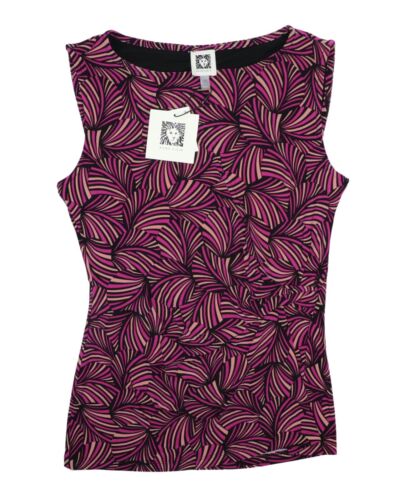 Anne Klein Geometric Print High-Neck Women’s Sleeveless Blouse Top NWT Berry