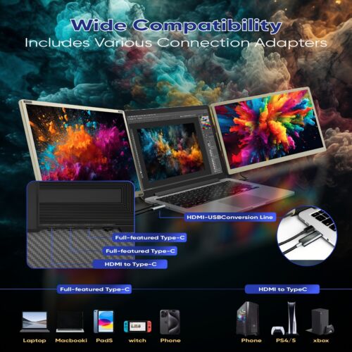 S6 15.6-inch 3-in-1 Portable Dual Laptop Screen Extender, 1080P FHD IPS