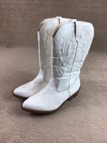 Coconuts By Matisse Gaucho Cowboy Boots White Snakeskin Faux Leather Size 7.5