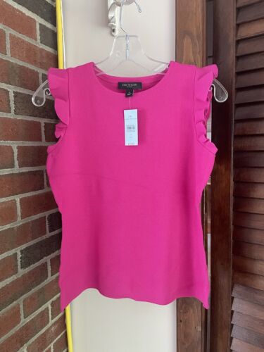 Ann Taylor women’s pink very small flutter sleeve top, crew neck, size S petite