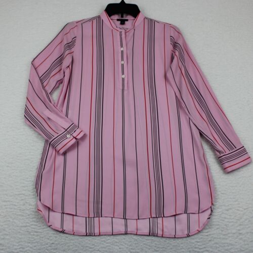 Ann Taylor Semi-Sheer Button Up Tunic Top Petite Size XSP Striped Pink