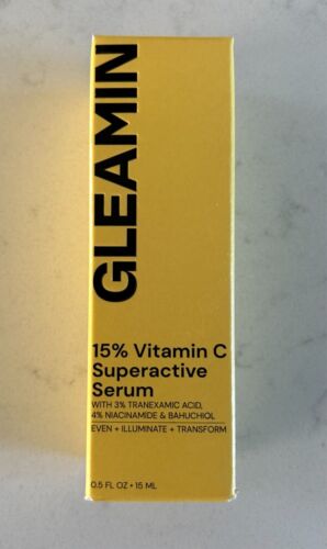 Gleamin 15% Vitamin C Superactive Serum for Blemishes Uneven Tone 0.5oz/15mL NIB