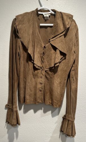 Ann Klein suede ruffle blouse Brown Size 10