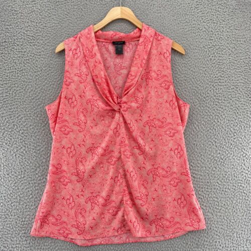 Ann Taylor Top Womens 10 Pink Paisley Sleeveless Twisted V Neck Blouse Stretch