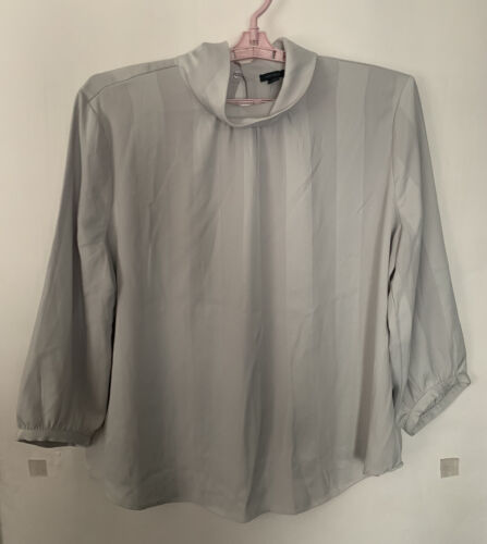 NWT Ann Taylor Women’s Gray Striped Dress Blouse Reverse Collar Size XL