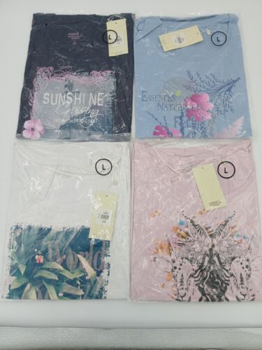 Lot of 4 New Anne L. Ladies Short Sleeve Cotton T Shirts Size Large