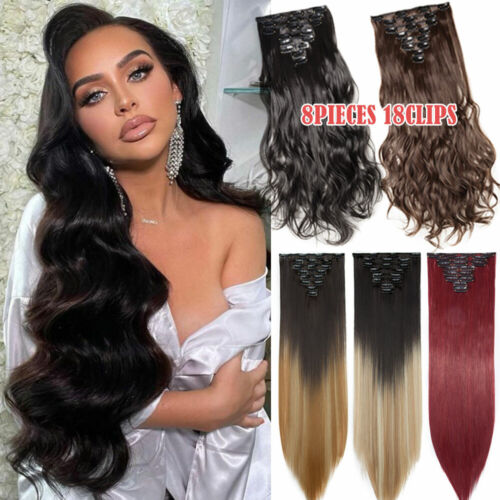 SALE Full Head Clip in 100% Real Natural as Human Hair Extensions 8 Pcs Long HYT