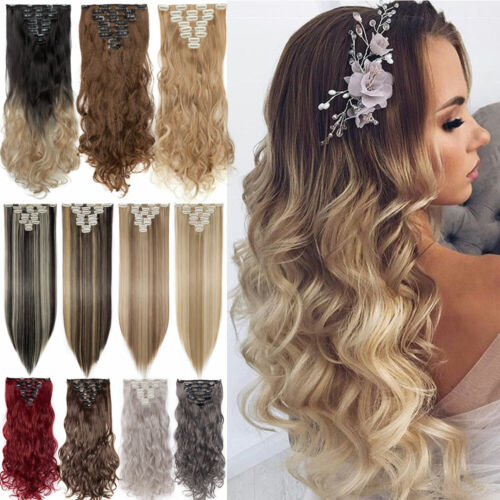 CLEARANCE Real Natural Clip in Hair Extensions 8Pcs Balayage/Ombre Full Head HYT