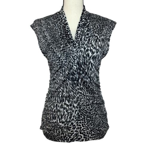 AK Anne Klein Women’s Medium Tops Sleeveless Animal Print V-Neck Blouse Fitted