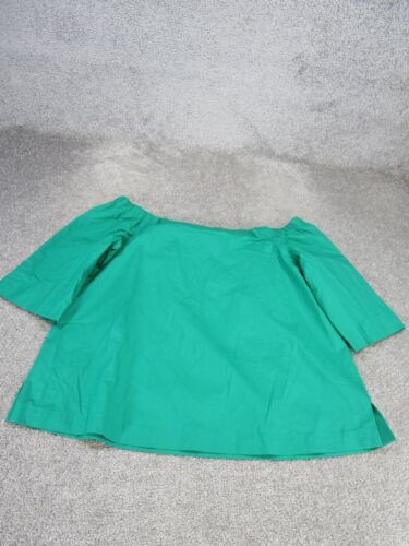 Ann Taylor Shirt Womens Large Petites Green Cotton Off The Shoulder NEW