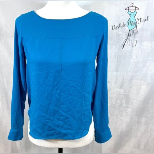 Ann Taylor Loft long sleeve Caribbean blue blouse top size XXSP