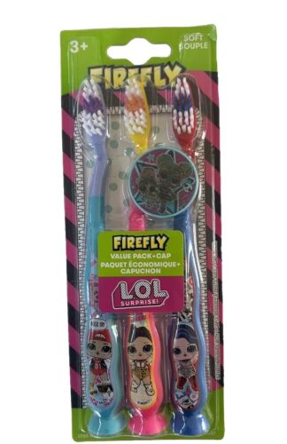 LOL TOOTHBRUSHES, 3-PACK WITH CAP FIREFLY VALUE PACK NEW SOFT AGES 3+