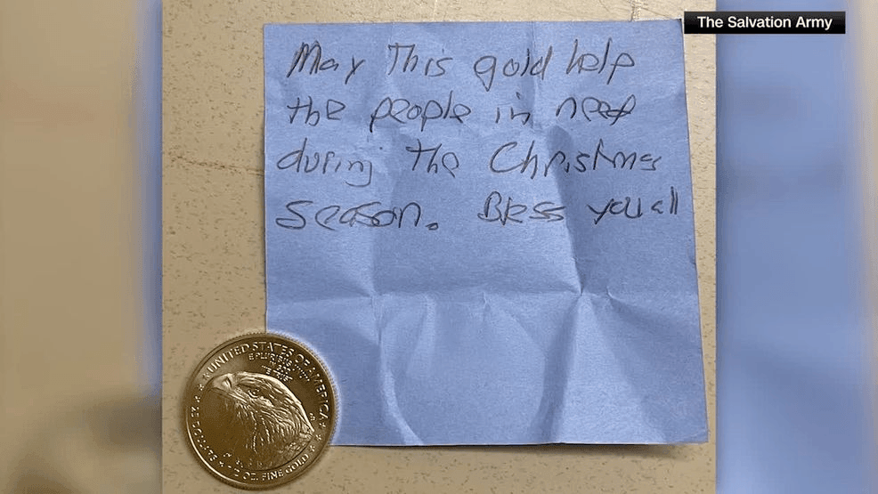 Gold coin worth over $1,000 dropped in Salvation Army red kettle