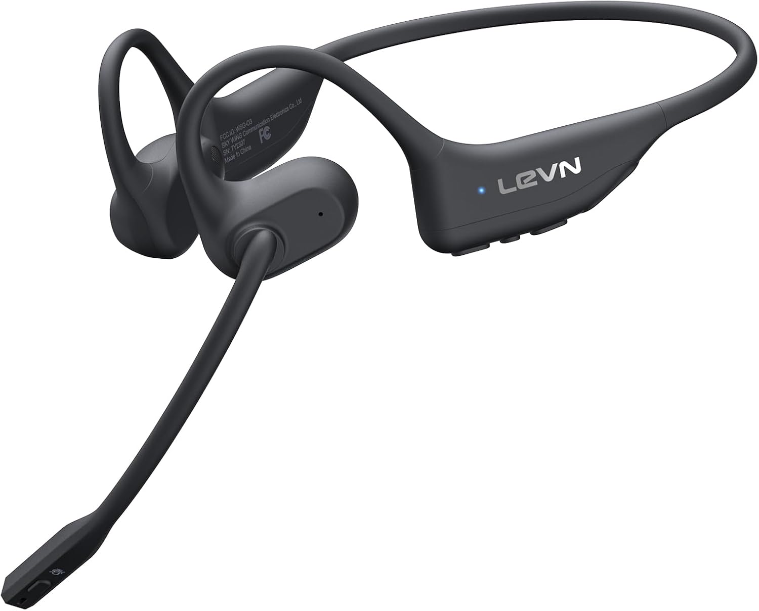 LEVN Open Ear Headphones with Mic, Bluetooth Headset with Microphone, AI Noise Cancelling Multipoint Connect Bluetooth 5.3 Headset, Sweatproof Wireless Headset for Work, Driving, Running, Workouts