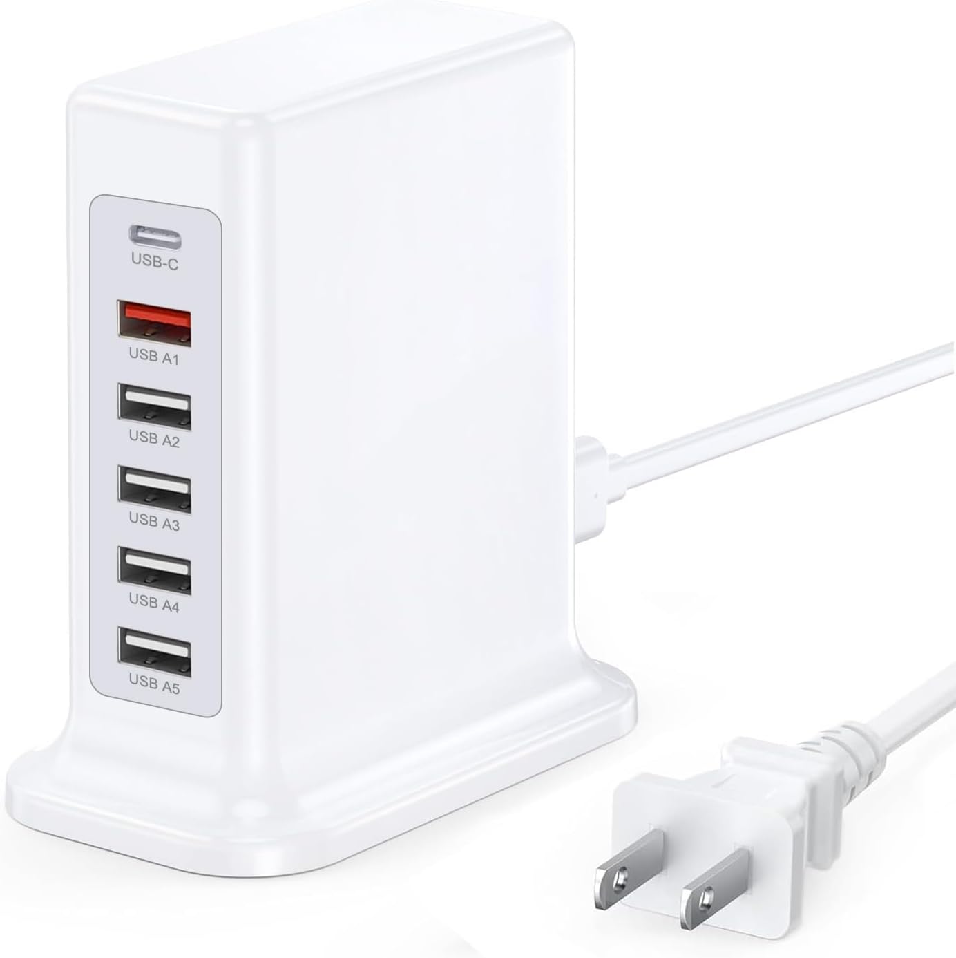 55W Charging Station for Multiple Devices, Multi USB Tower Hub with 5 USB+1 Type C Ports, USB C Charger Block Fast Charging for iPhone/Tablets/Smartphones(White)