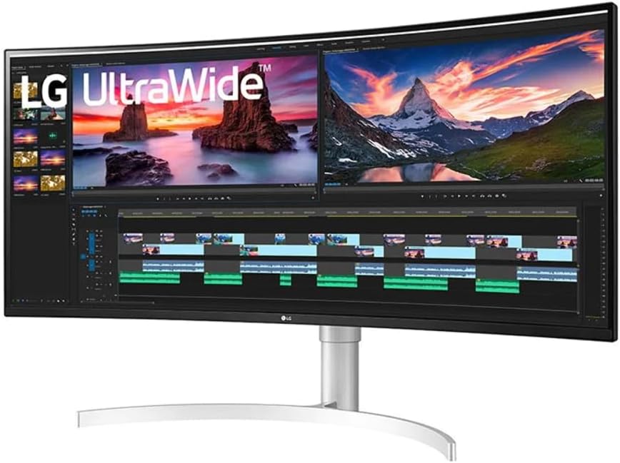 LG 38WN95C-W Monitor 38″ 21:9 Curved UltraWide QHD+ (3840 x 1600) Nanio IPS Display, Thunderbolt 3, 1ms Response Time, 144Hz Refresh Rate, NVIDIA G-SYNC, AMD FreeSync -White/Silver