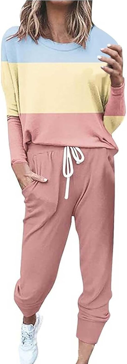 Lounge Sets for Women Loungewear Set Tracksuit Long Sleeve Pajamas Set with Pockets 2 Piece Outfits Lounge Sets