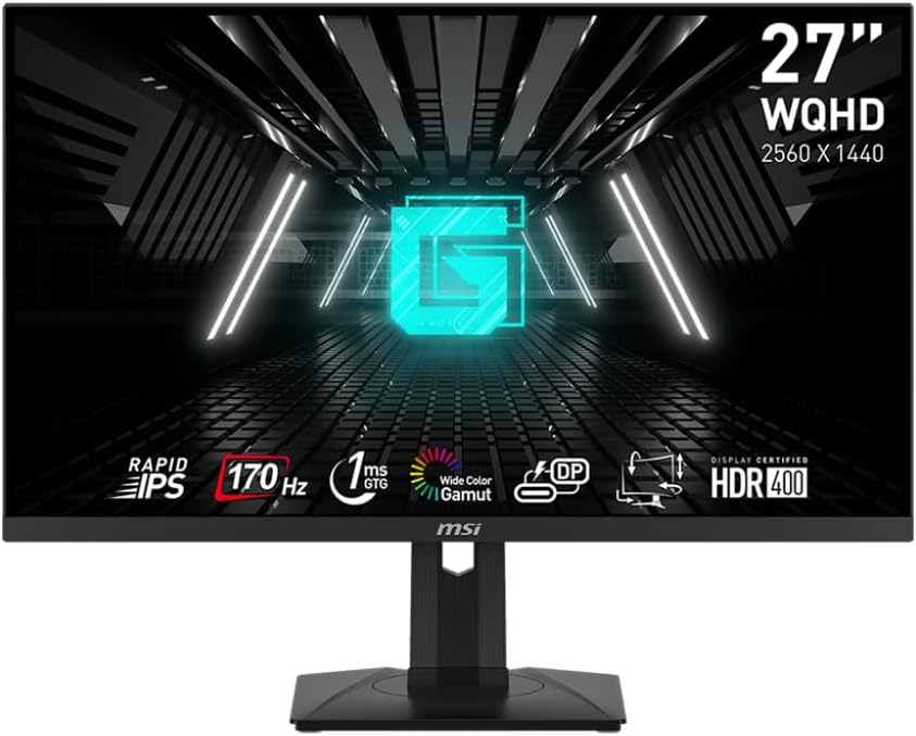 MSI G274QPF, 27″ Gaming Monitor • 2560 x 1440 (2K WQHD) • Rapid IPS • 1ms • 170Hz • G-Sync Compatible • HDR 400 • USB-C • HDMI • Displayport • Tilt • Swivel • Height Adjustable • Pivot (Renewed)