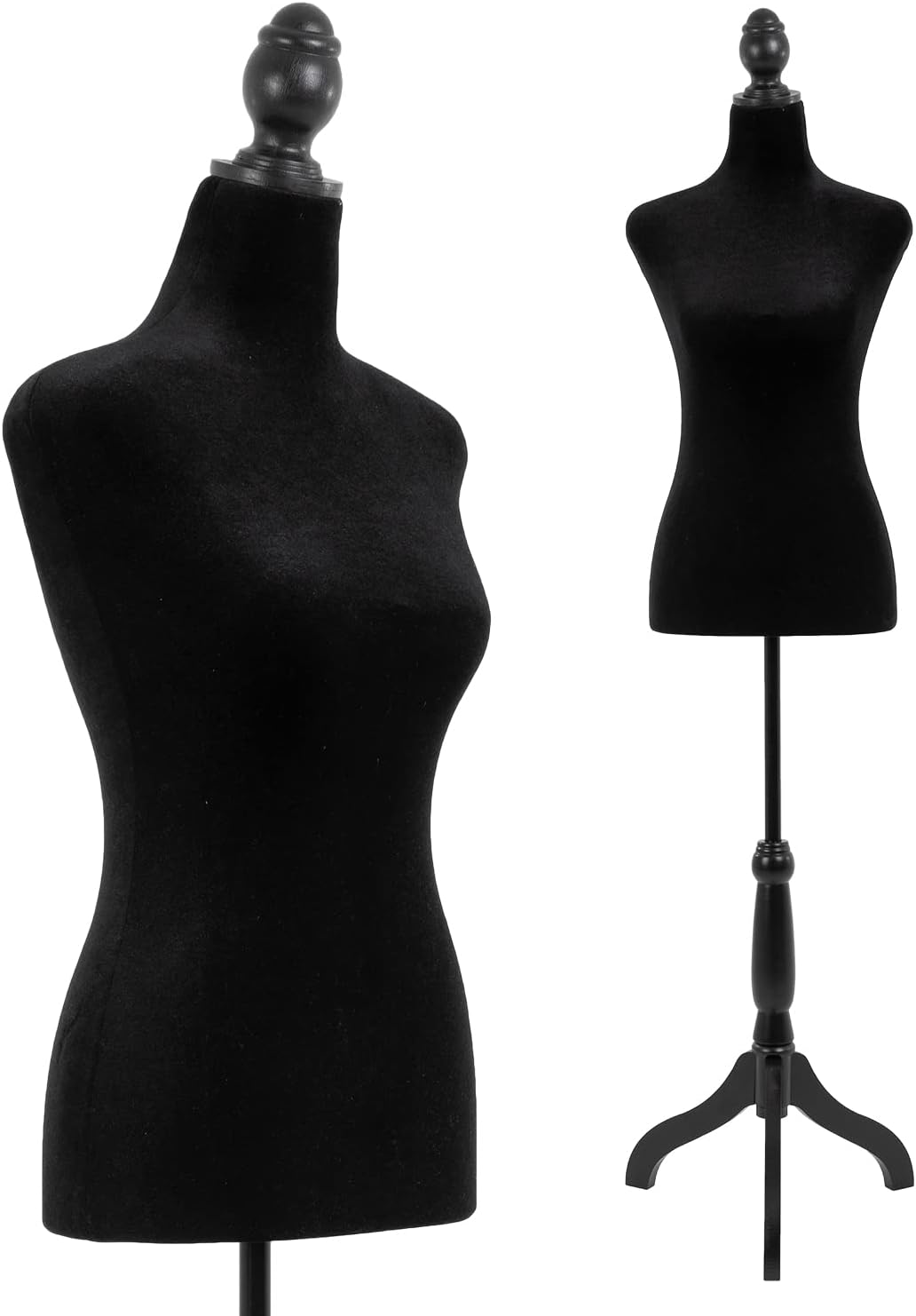 Mannequin Body Dress Form Torso Female Manikin 49.6-63.4 Inch Height Adjustable Wooden Tripod Stand High Density Foam Portable Display Mannequin (Black, 49.6-63.4 Inches)