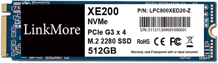 LinkMore XE200 512GB PCIe Gen3 NVMe M.2 2280 Internal Solid State Drive, Gen3.0X4 Read Speed Up to 2500MB/s for Latop and PC