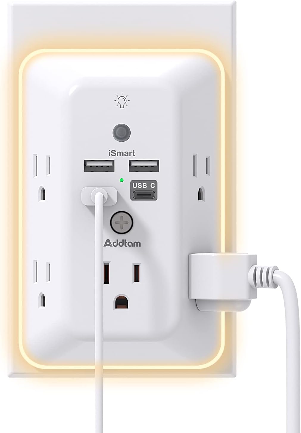 Surge Protector, Outlet Extender with Night Light, Addtam 5-Outlet Splitter and 4 USB Ports(1 USB C), Multi Plug Wall Outlet for Home Office Dorm Room Essentials