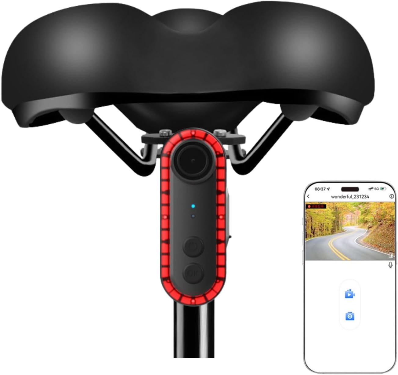 Camera with Tail Light, 1080P HD Rear View Camera, Waterproof 150° Wide Angle Mirror Camera, Can be Interconnected with Phones, Cycling Accessories