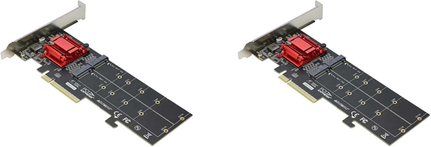 2X Dual NVMe PCIe Adapter,M.2 NVMe SSD to PCI-E 3.1 X8/X16 Card Support M.2 (M Key) NVMe SSD 22110/2280/2260/2242