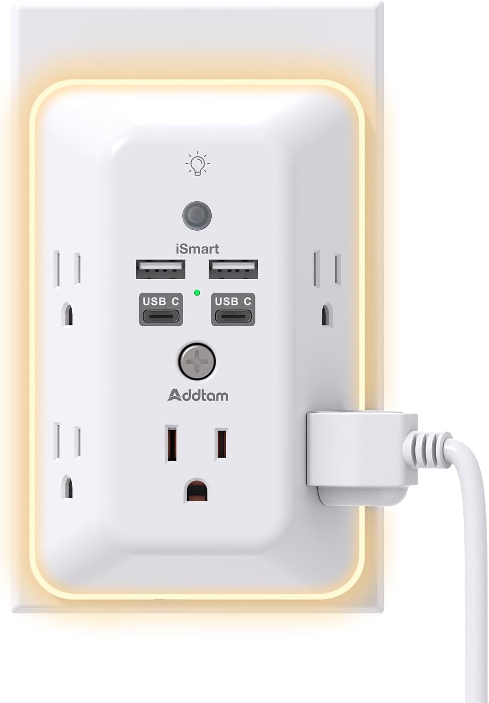 Surge Protector, Outlet Extender with Night Light, Addtam 5-Outlet Splitter and 4 USB Ports(2 USB C), USB Wall Charger Power Strip, Multi Plug Outlet for Home, Office, School, ETL Listed