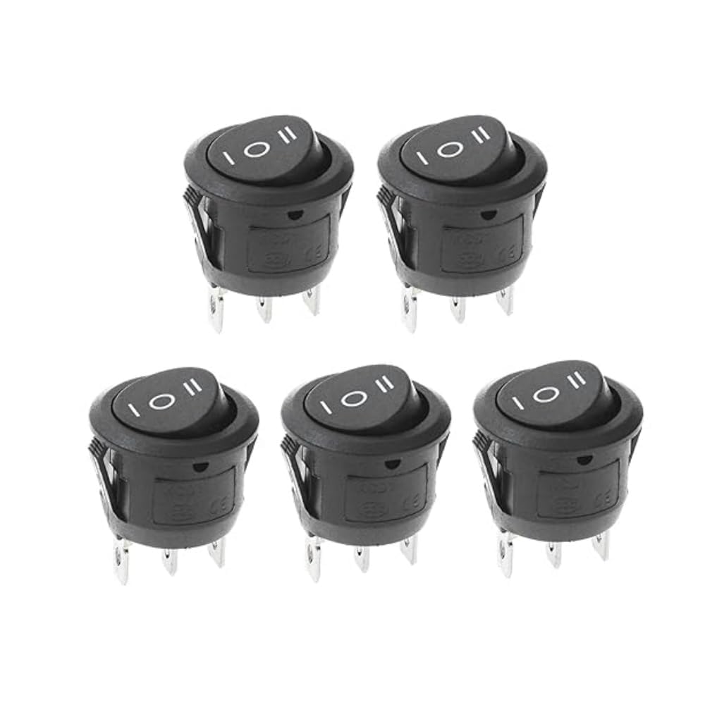 QTEATAK 5Pcs SPDT ON/Off/ON Rocker Toggle Switch, 3 Pins 3 Position Toggle Switch for Car and Boat KCD1 (Black), AC 10A/125V 6A/250V