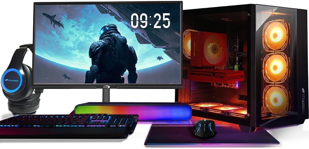 STGAubron Gaming PC Bundle with 24Inch FHD LED Monitor-GeForce RTX 3070 8G, Intel Core i7-11700KF up to 5.0G, 32G DDR4, 2T SSD, RGB Fan x7, RGB Mouse Pad, Windows 11 Home