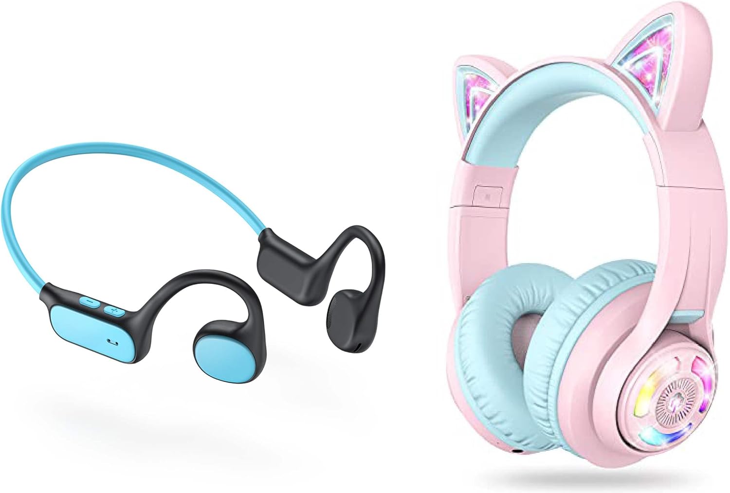 iClever BTH13 & OWS01 Kids Headphones for School Travel, Safe Volume, HD Mic Stereo Sound Girls Boys Headphones for Kid