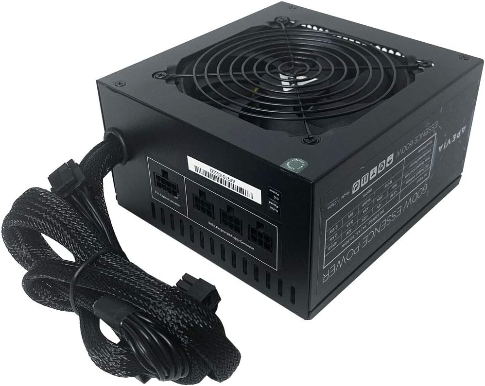 Apevia ATX-ES600W Essence 600W ATX Semi-Modular Gaming Power Supply with Auto-Thermally Controlled 120mm Black Fan, 115/230V Switch, All Protections