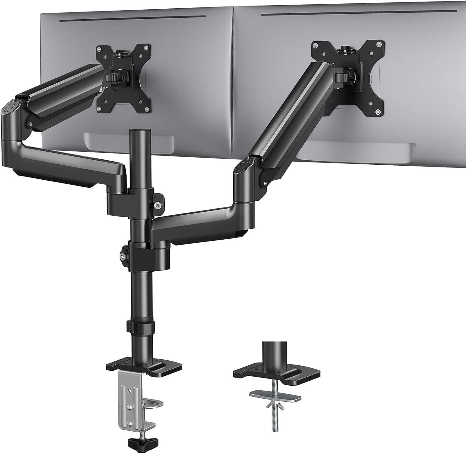 HUANUO Dual Monitor Mount up to 32 inches Screens, Taller Monitor Stand Hold 19.8lbs, Dual Monitor Arm Desk Mount Easy Adjustable with Tilt, Swivel, Rotation, VESA 75/100mm