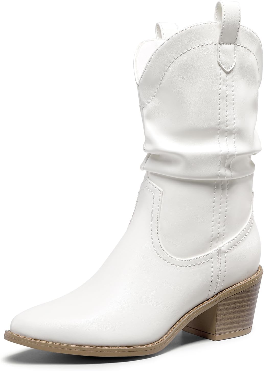 DREAM PAIRS Women’s Cowgirl Boots, Mid Calf Western Cowboy Chunky Heel Boots, Slouchy & Pull-on Ankle Booties for women