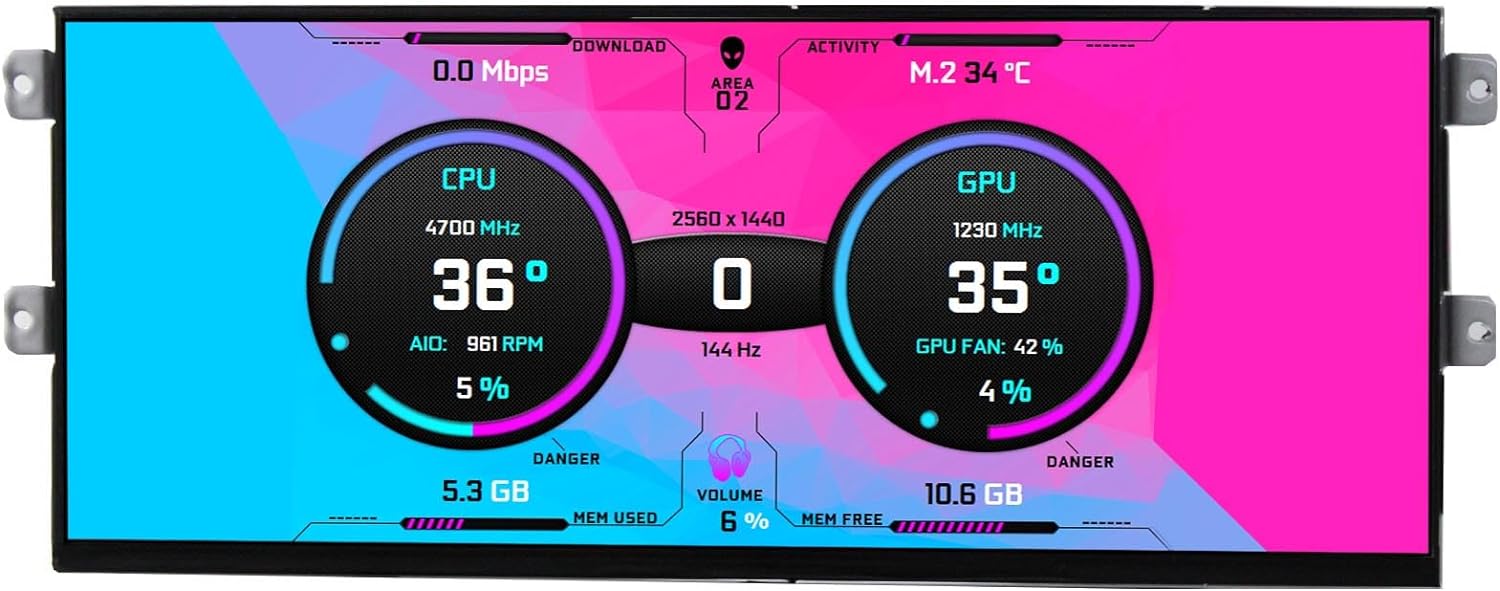 VSDISPLAY 12.3 Inch 2400×900 2K Strip Bar IPS LCD Monitor,Mini HD-MI USB-C Video Input,for DIY D31 Computer PC Case Secondary GPU CPU Display