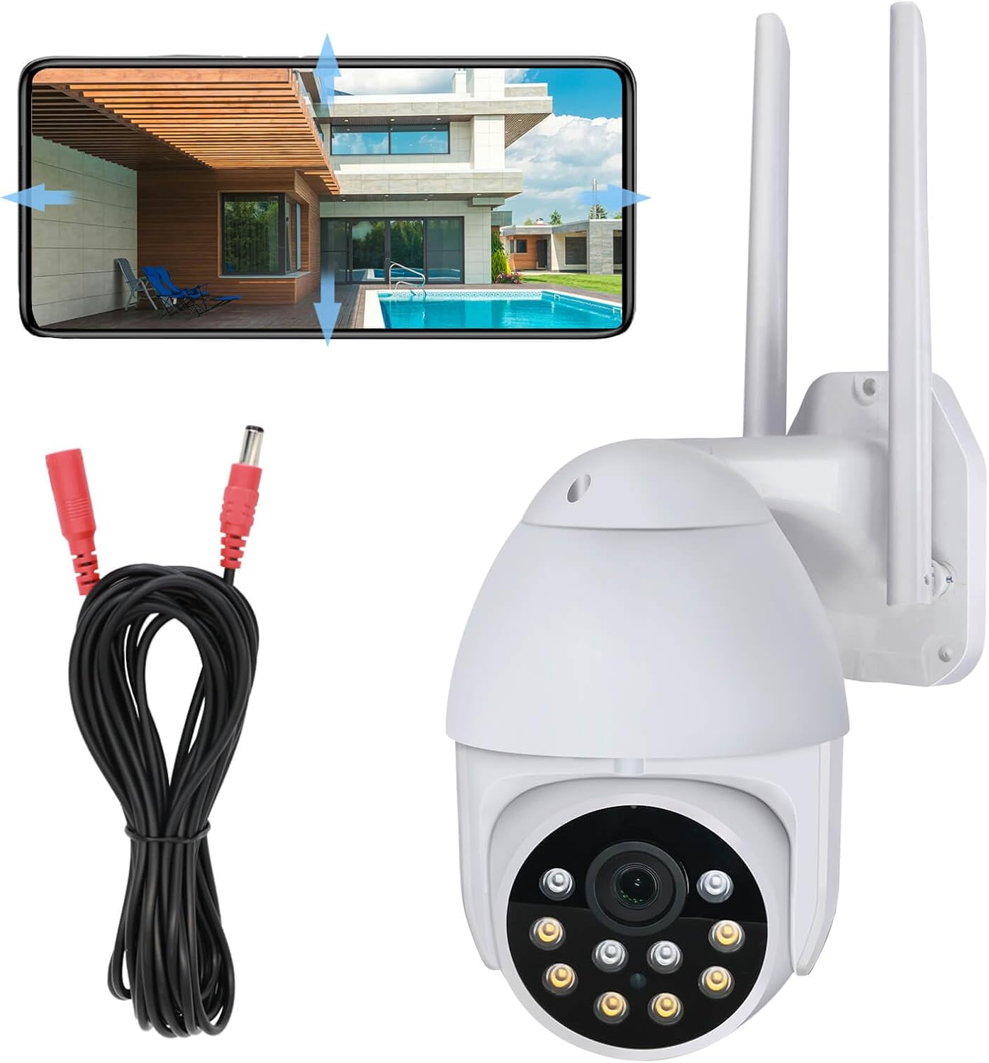 4MP Tuya Smart Outdoor Camera – 2.4/5GHz Wireless Security PTZ Cam with Floodlight, WiFi Home Camera, Auto Tracking, Siren, Night Vision, 16ft Cable – Ideal for Backyard Garden Surveillance