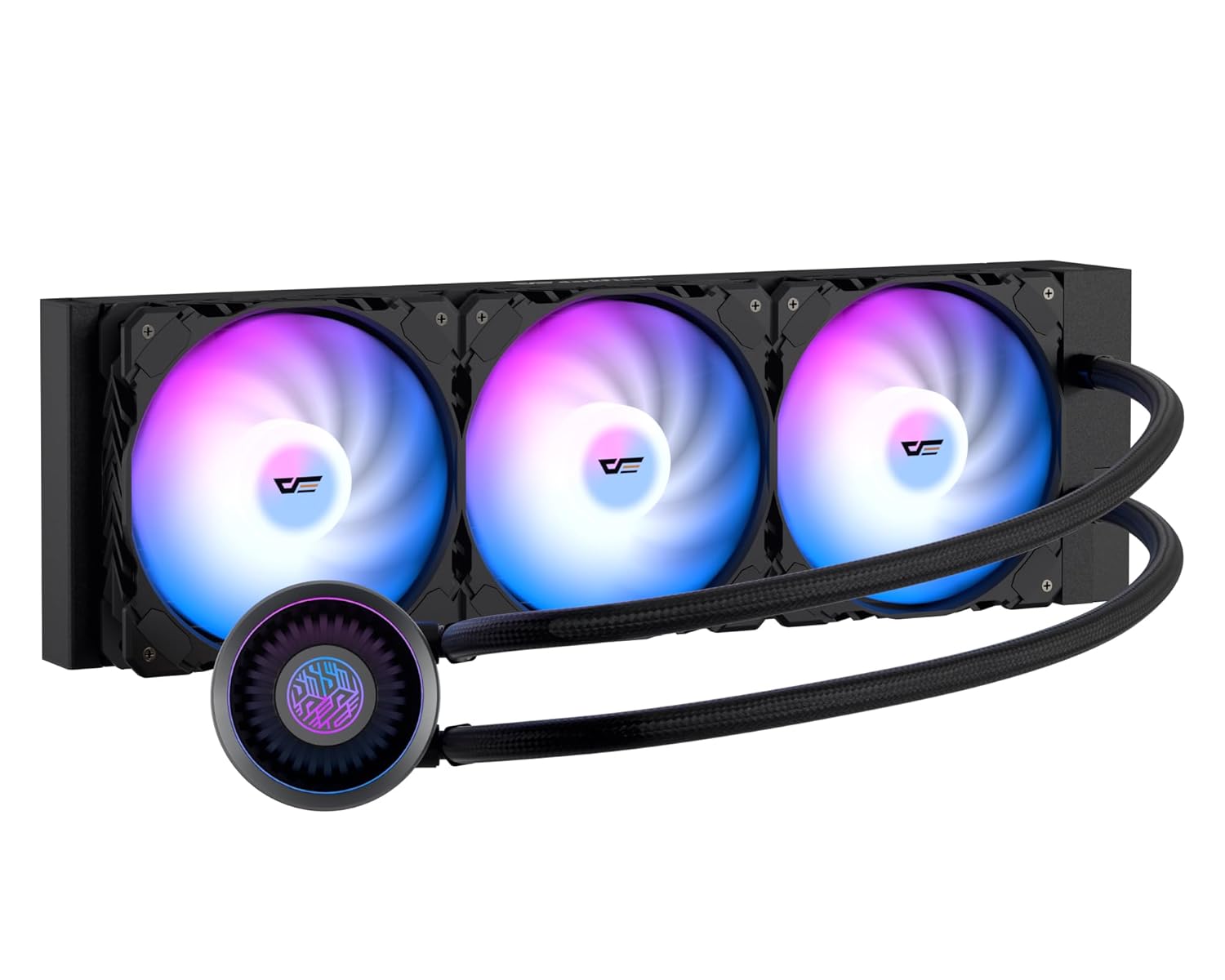 darkFlash DNA360A AIO CPU Liquid Cooler, High-Performance Pump, ARGB Sync, PWM Fans, with Customizable darkFlash Logo Display, Compatible with Intel 1700/1200/115X, AMD AM4/AM5 (Black, 360mm AIO)