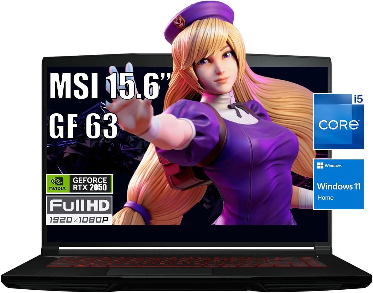 MSI Thin GF63 15.6″ Gaming Laptop, FHD (1920 x 1080), Intel Core i5-12450H, NVIDIA GeForce RTX 2050 Graphics, 144Hz, 64GB DDR4 RAM, 1TB PCIe SSD, Backlit, Windows 11 Home, With 5ave Accessories Bundle