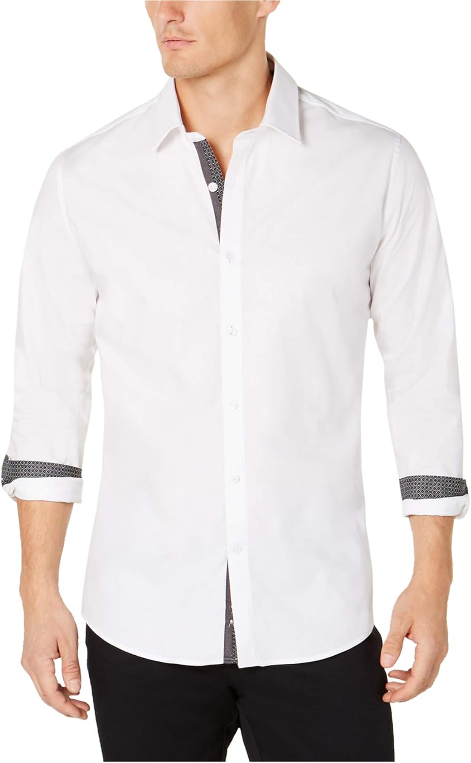 Ryan Seacrest Mens Medium Texture Contrast Dress Shirt White M