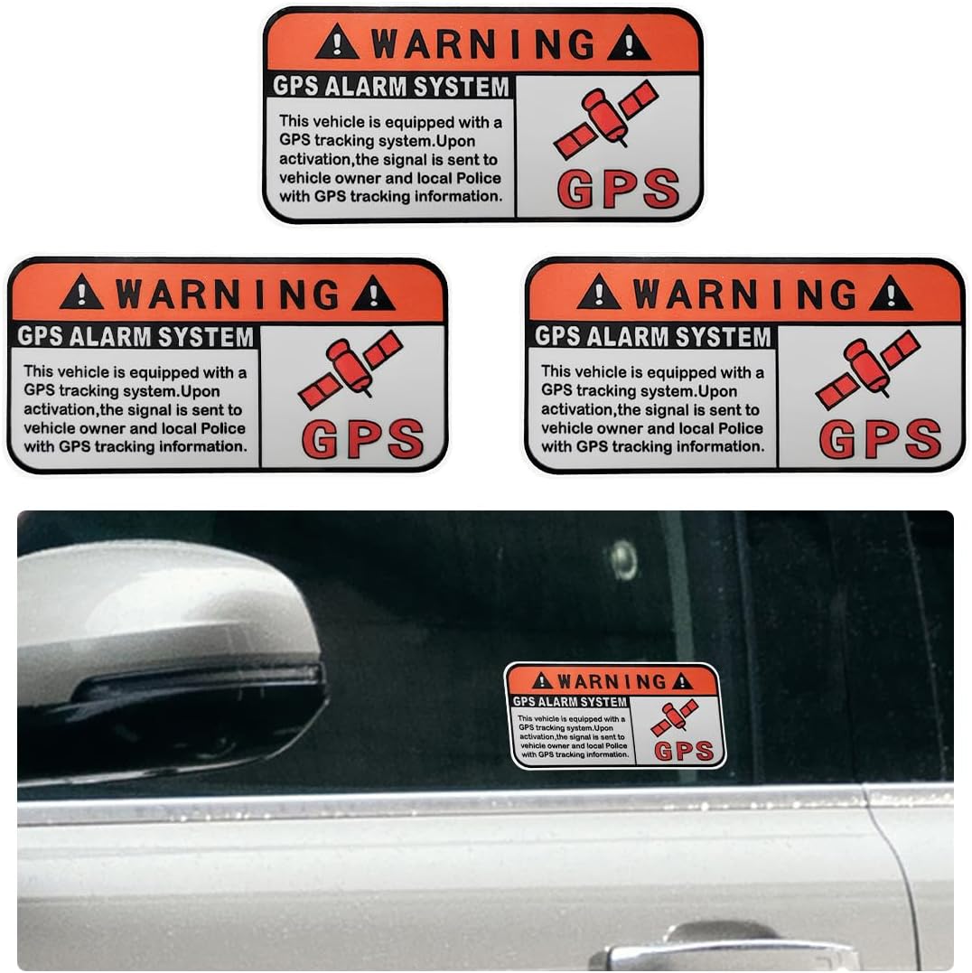 3 PCS Warning GPS Tracking Alarm Car Stickers, 1.6″ × 3.2″ Waterproof Vinyl Anti-Theft Vehicle Warning Stickers, Self Adhesive UV Resistent GPS Tracker Decals for Car Windows Door (Red+Black)