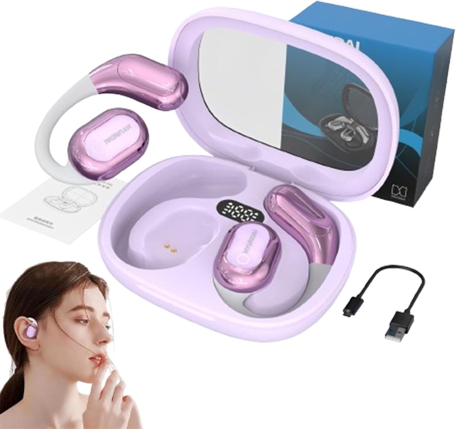 Peachloft Translator, Openair Max AI Headphones, Open Air Max AI Headphones Translator, AI Headphones Language Translation, Multi-Language Smart Translation Bluetooth Headset (Purple)