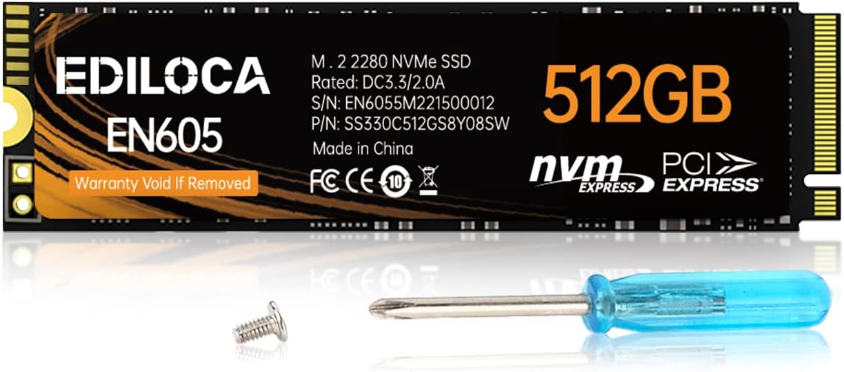 EN605 512GB M.2 SSD, NVMe1.3 PCIe Gen3 x4 SSD TLC, Internal Hard Drive, M.2 2280 – Read/Write Speed up to 2150/1600 MB/s – Internal SSD Compatible with Laptop & PC Desktop