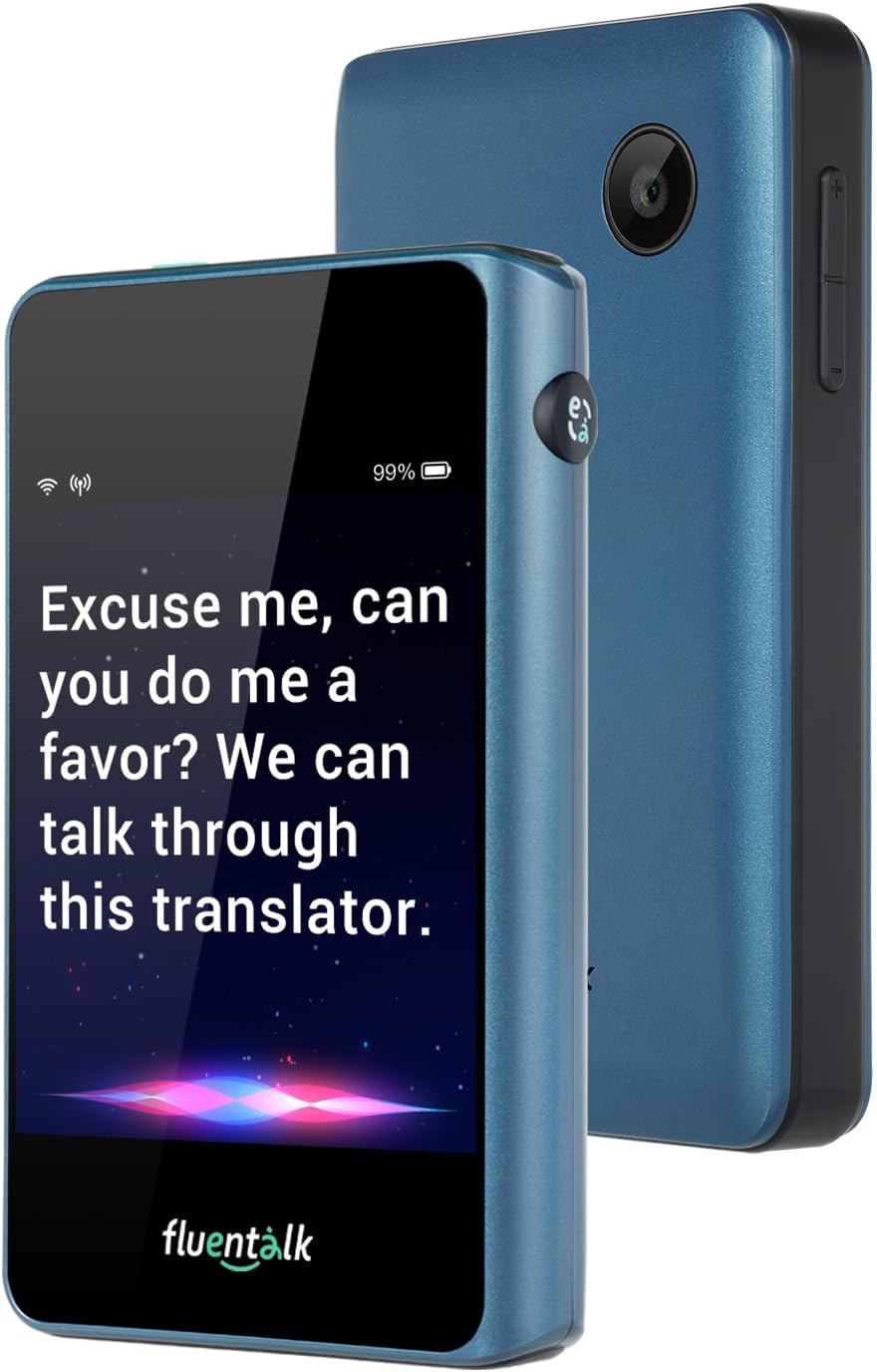 Timekettle, Fluentalk T1 Mini Translator Device No WiFi Needed, Built in 1-Year Global Mobile Data, Supports 40 Languages and Photo Translation, Instant Language Translator for Travelling Blue