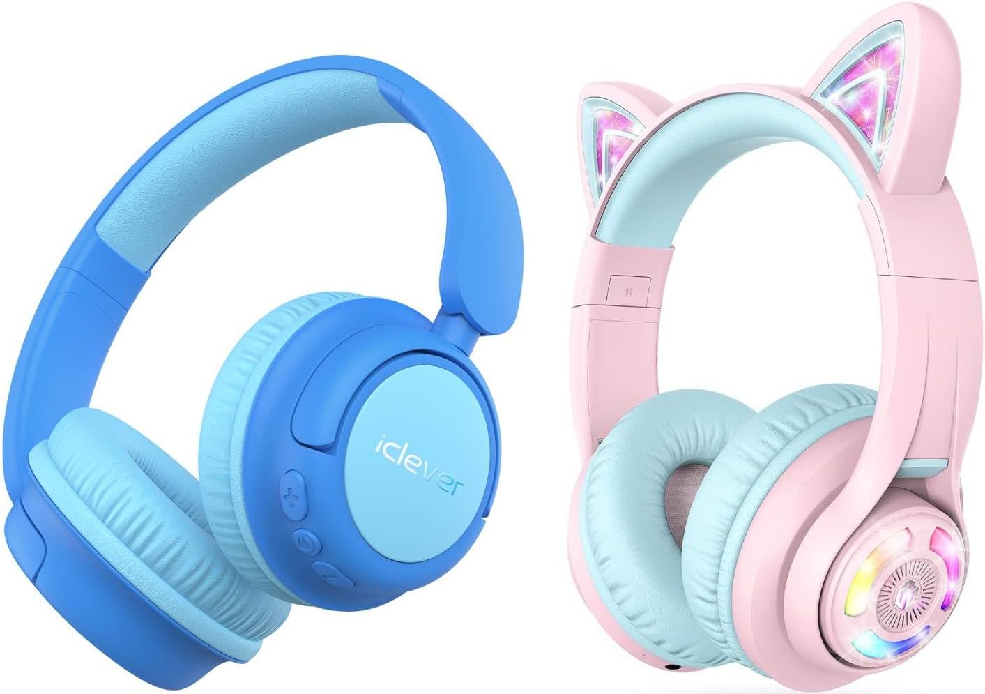 iClever BTH13 & BTH22 Kids Bluetooth Headphones, Safe Volume, Balanced Sound, Adjustable Headband, Foldable, Over Ear Kids Headphones Wireless with Mic AUX Cord for iPad/Tablet/Trave/School, Blue