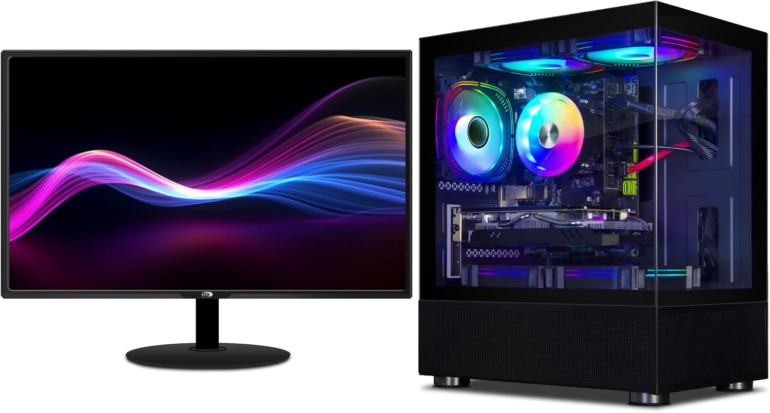 STGAubron Gaming PC Bundle with 24Inch FHD LED Monitor-RX 580 16G, Intel Core i7 up to 3.9Ghz, 16G RAM, 512G SSD, RGB Fan x2, RGB Mouse Pad & RGB Sound Bar, Windows 10 Home