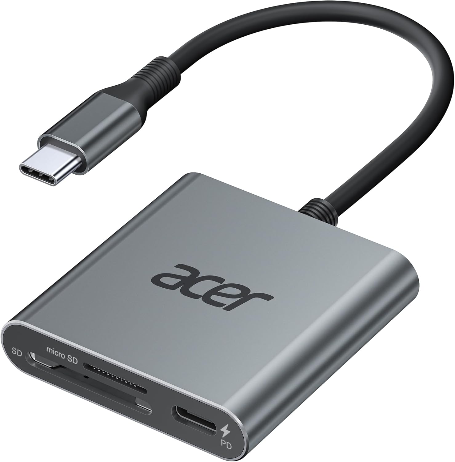 Acer SD 4.0 Card Reader, UHS-II Micro SD Card Reader USB C, Dual Slot Type C Memory Card Reader Adapter with 100W PD Port for MicroSD SDXC SDHC UHS-II & UHS-I Cards for iPhone 15/16, Laptop(Grey)