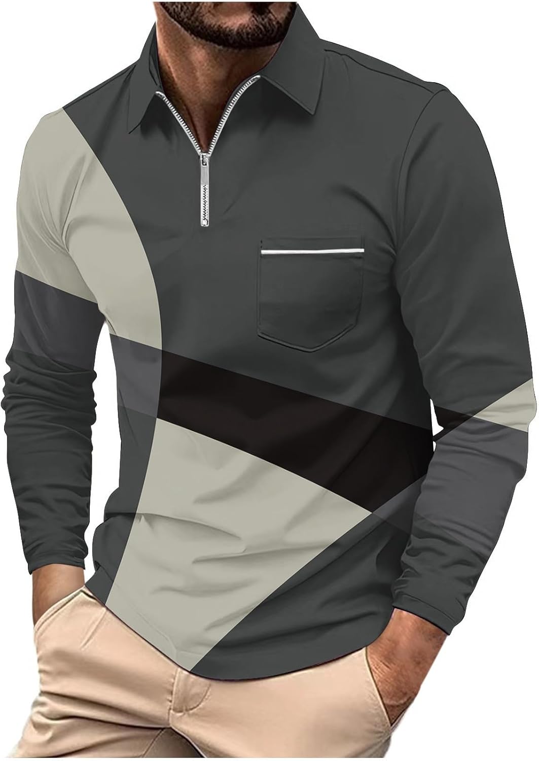 Men’s Long Sleeve Tee Shirts,Quarter Zip/Button Pullover Sweater Fall Winter Graphic Polo Classic Soft Sweatshirt