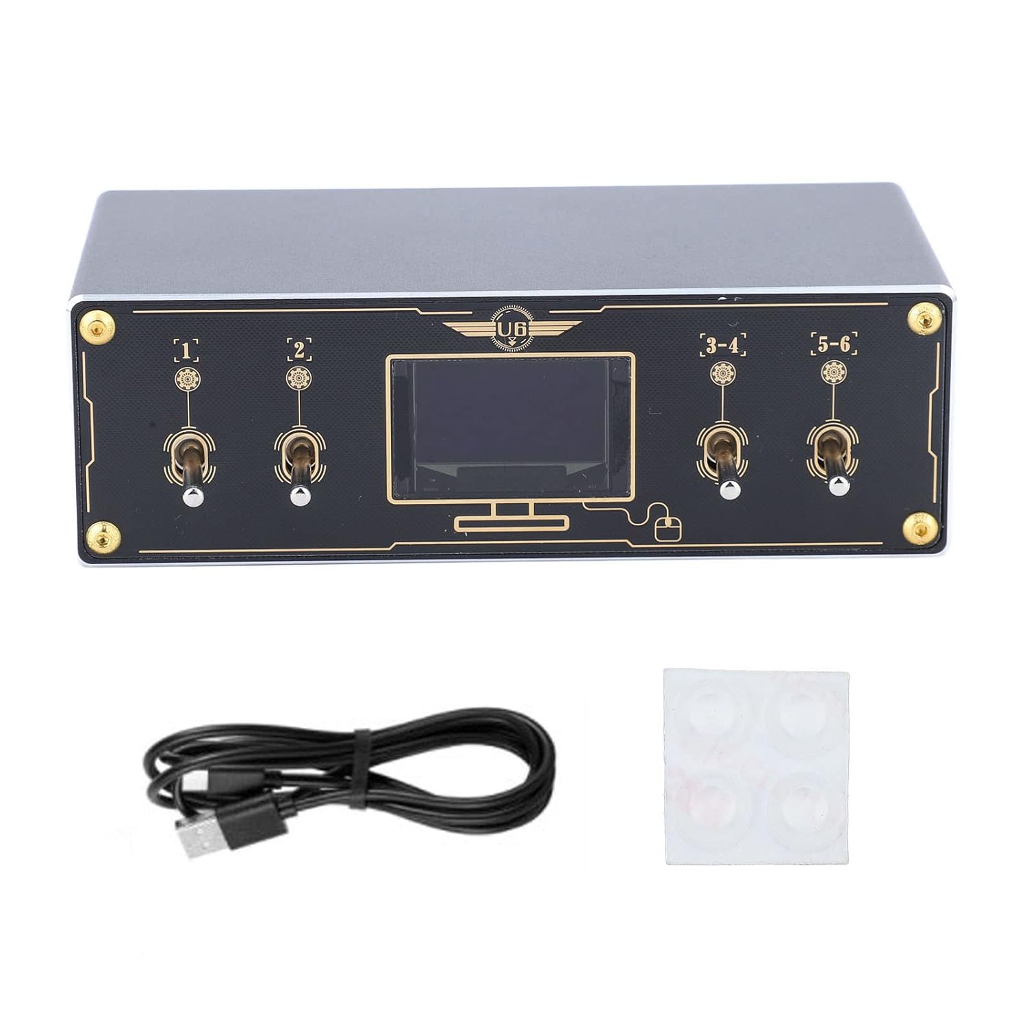 U6 OLED Power Meter, 6 Channel USB Switcher Block, DC 5V 1 5A Type C Input, Automatic Shutdown, 0.96in OLED Display, 12W Output per Port, Gold Plated PCB, Aluminum Shell