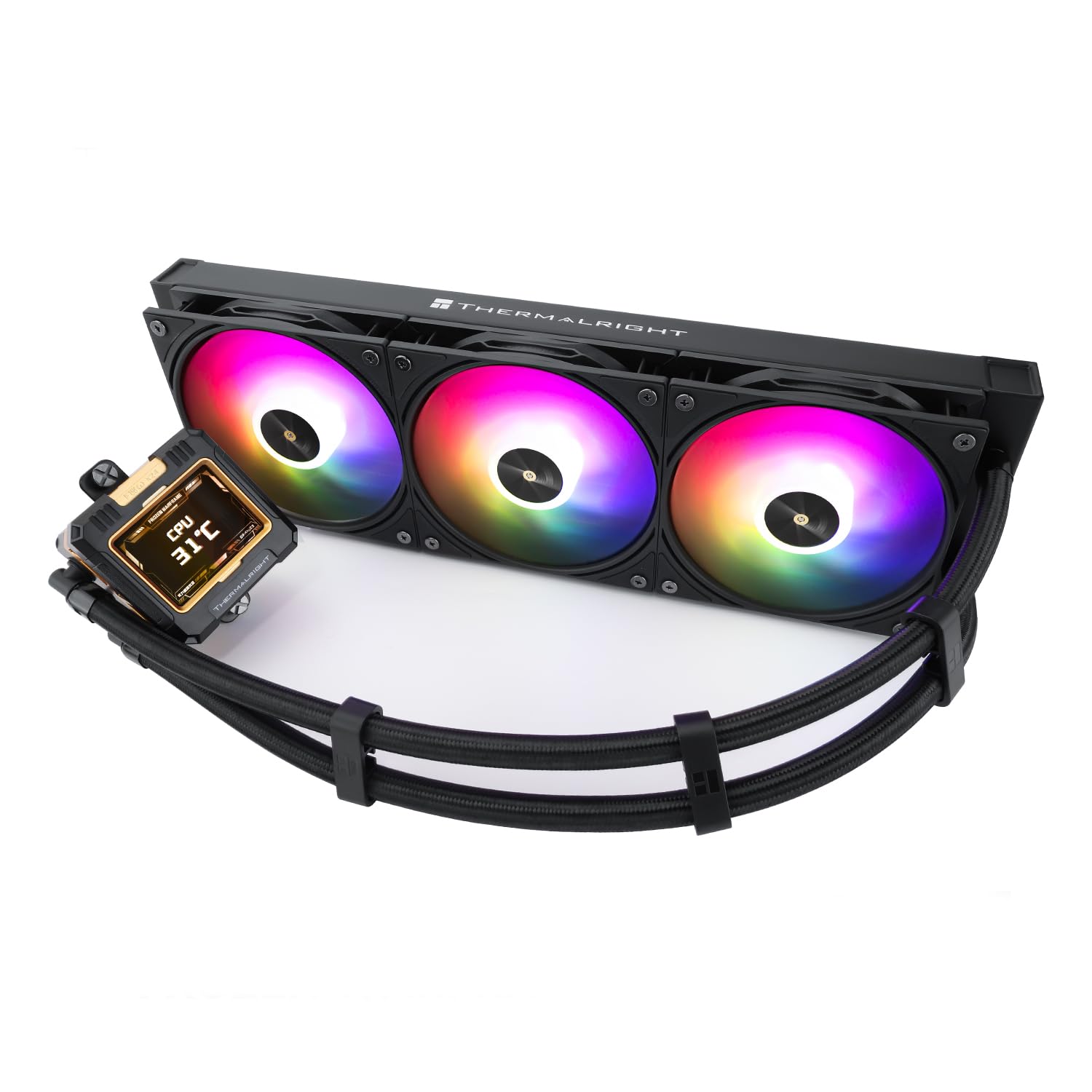 Thermalright FW 360 Black ARGB V2-360mm AIO CPU Liquid Cooler,IPS LCD Screen with 320 * 240 Resolution,for AM5/Intel LGA1700,‘2.4 inch’Magnet-Absorbent LCD Screen for Images -Black